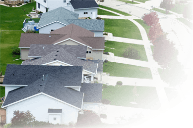 Aerial photo of homes in a residential neighborhood.